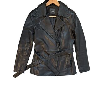 WHET BLU New York size 8 EUC/MINT lightly lined Lux leather belted side zip moto